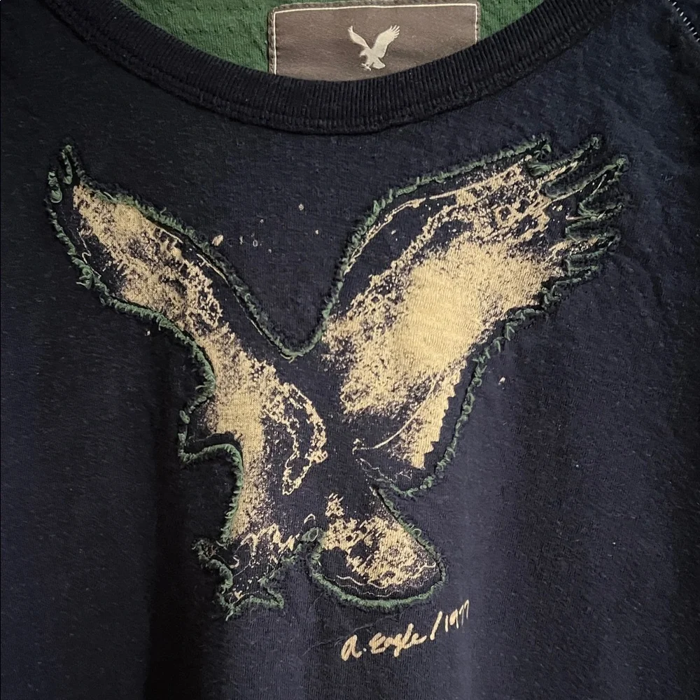 American Eagle Men’s Long Sleeved Graphic  1977 Shirt in Dark Blue Sz XXL